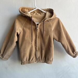 Vintage Handmade Toddler 2T 3T Brown Corduroy Full Zip Jacket Coat Hood Fall 80s